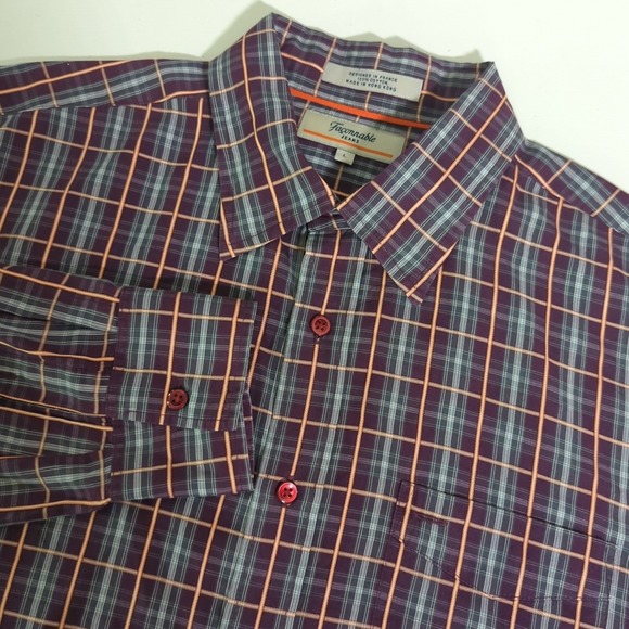 Faconnable Mens Plaid Button-Up Shirt L Long Sleeve Windowpane Lightweight Multi - Picture 1 of 6